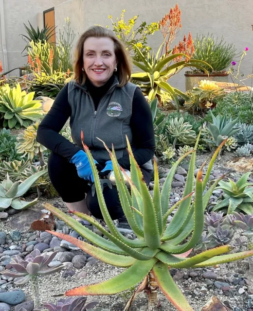 UC Master Gardener Francie Murphy in her succulent garden.