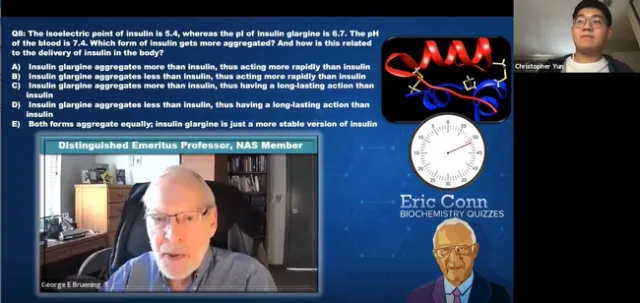 Christopher Yun responds to a question at the Eric Conn Biochemistry Quizzes. This was during the Green Team vs. the Amigo Acids. (Screen shot)