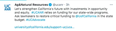 UCANR advocacy tweet