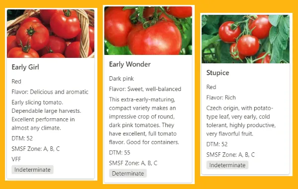 Early Girl: Stupice: Early Wonder Tomatoes