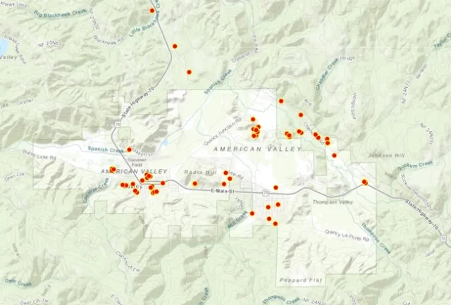 The UCCE Firewise reporting tool shows locations where residents have taken wildfire prevention actions such as clearing vegetation to maintain defensible space.