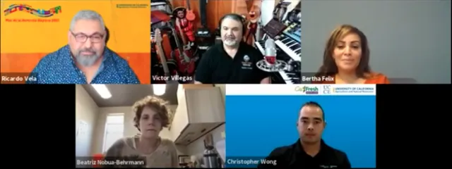 Clockwise from top left: Ricardo Vela, Victor Villegas of Oregon State University, Bertha Felix, Christopher Gomez Wong and Beatriz Nobua-Berhrmann. The panelists, who all identify as Hispanic, discussed their varied ancestry on Sept. 15 for 