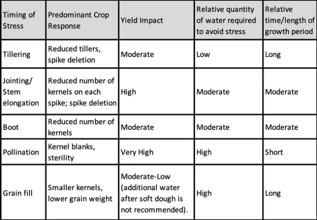 Wheat Growth Stage Stress Table