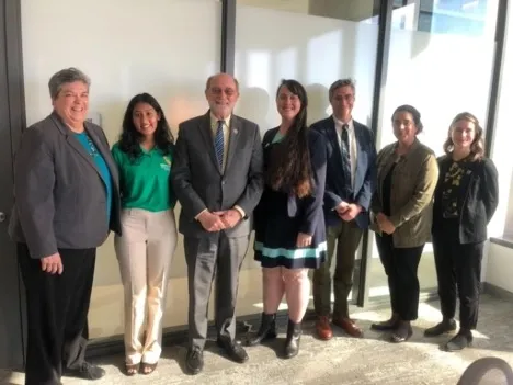 Senator John Laird, third from left, met with Glenda Humiston, Megna Nayar, Sarah-Mae Nelson, Igor Lacan, Kamal Khaira and Christina Harrington.