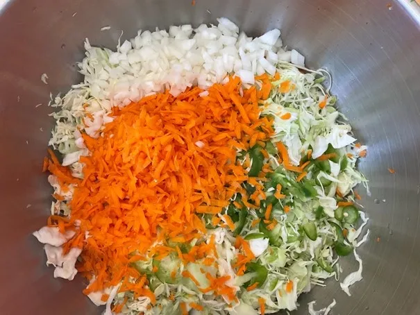 Shredded ingredients in a bowl.