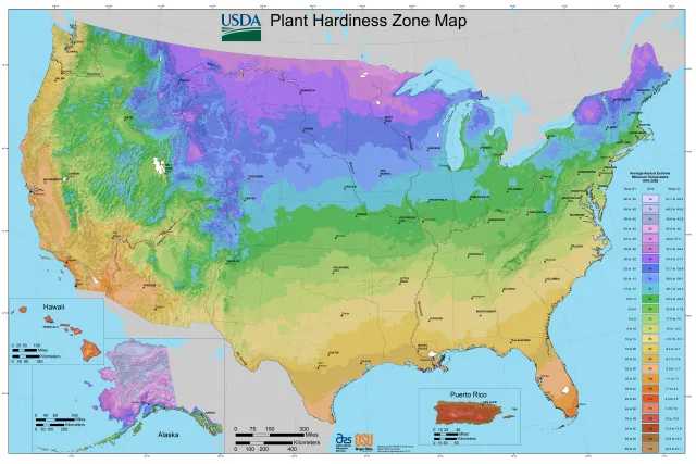 The USDA Plant Hardiness Zone Map helps gardeners determine which plants are most likely to thrive at a location. Source: USDA