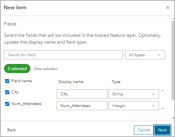 Confirm the fields from the CSV you want to publish