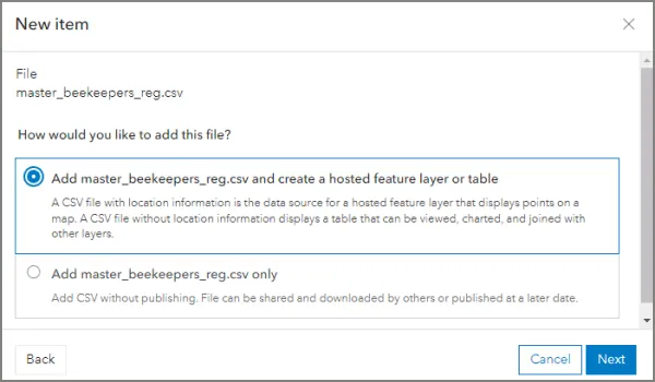 When prompted, select to publish it as a hosted feature layer