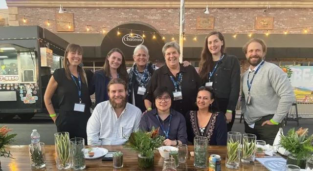 UC ANR at California Economic Summit Summit. Standing from left, Ashley Hooper, Anne Megaro, Kathy Eftekhari, Glenda Humiston, Olivia Henry and Keith Taylor. Sitting from left, Alec Dompka, Cindy Chen and Rita Clemons. Photo courtesy of Keith Taylor