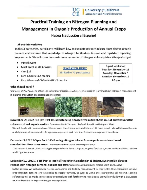 2022 N Workshop in Organics flier Page 1