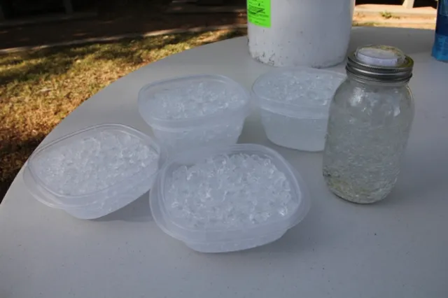 Translucent gel-like material.