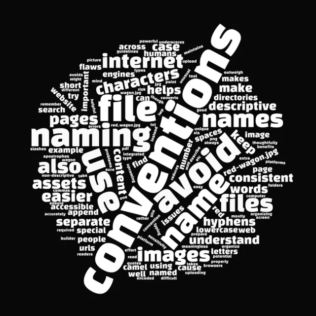 Using careful Naming Conventions for Internet URLS, directories, files and images, humans and search engines will find your work easier to read and be beneficial for SEO and Accessibility.