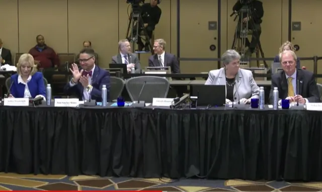 From left: Central Valley Community Foundation President & CEO Ashley Swearengin, UC Merced Chancellor Juan Sánchez Muñoz, UC Vice President for Agriculture and Natural Resources Glenda Humiston, and UC Executive Vice President & Chief Financial Officer Nathan Brostrom thank the Regents for approving the formation of F3 Innovate.