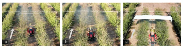 Aerial views showing the efficiency of the backstop prototype in blocking the spray cloud.