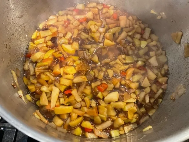 Chopped ingredients simmering