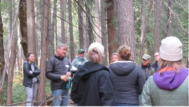 Stephens, standing in the forest, is encircled with people.