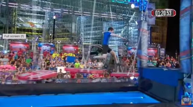 Middleton leaps across moving targets over a pool over water.