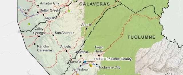 Central Sierra Counties highlighting National Forests
