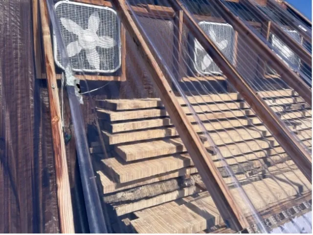 Up close view of the solar kiln at Richmond. Credit: K.Reidy.