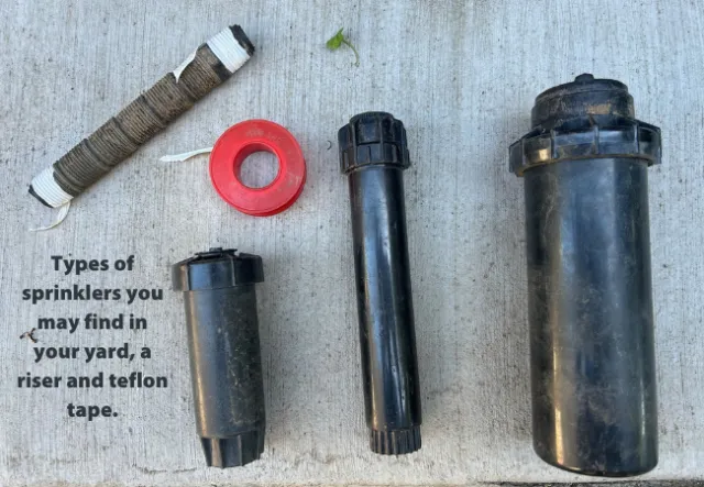 Types of sprinklers you may find in your garden, pipe tape and a riser