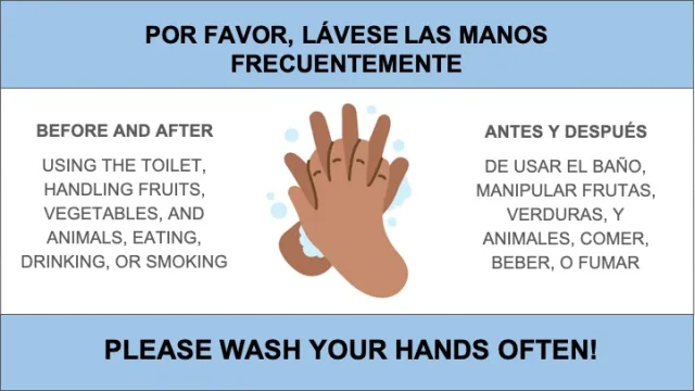Figure 2. Use handwashing signs at handwashing stations and around post-harvest handling areas to encourage workers to wash hands frequently.