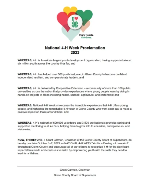 2023 Glenn County 4-H National 4-H Week Proclamation