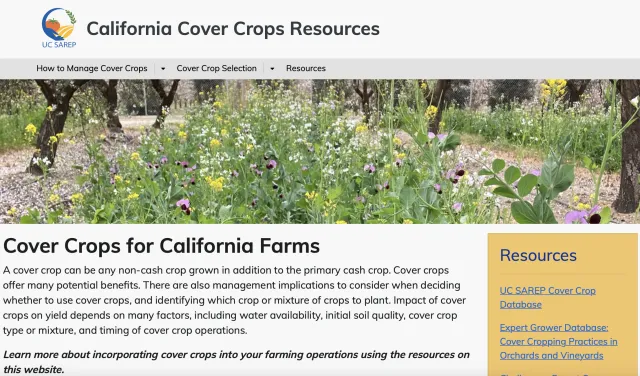 Screenshot of California Cover Crops Resources Website