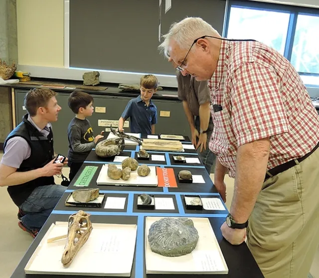 Visitors at the paleontology collection. (Photo by Kathy Keatley Garvey)