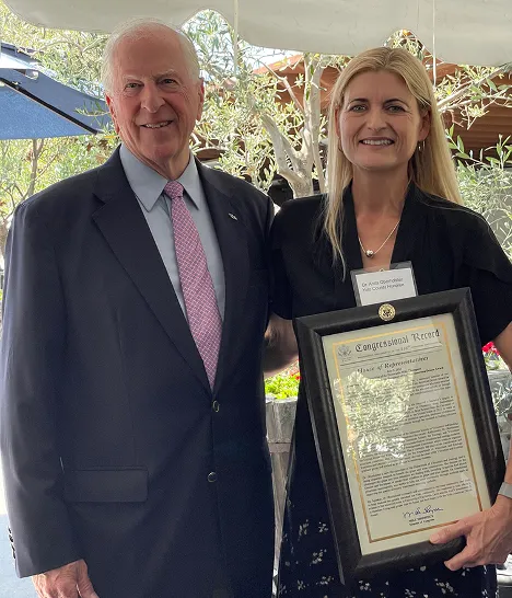 U.S. Rep. Mike Thompson awarded Oberholster, who was born in South Africa, with the American Dream Award, which honors immigrants who have made outstanding contributions. (Karen Block / UC Davis)