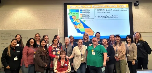 BOC Business Partner Team 1 with their county office partners. Top row from left: Jenel Vinze, Erin Spaniel, Kathleen Stewart, Melanie Weir, Sue Lake, Brandy Lee McCarthy, Stephanie Gomez, Shauna La Brash Bottom row from left: Lupe Ibarra, Lindsey Torres, Mikayla Hwee, Sheree Nuxoll, Kathy Speer, Kaitlin Zuwala, Heather Waller and Kathy Hanke seated.