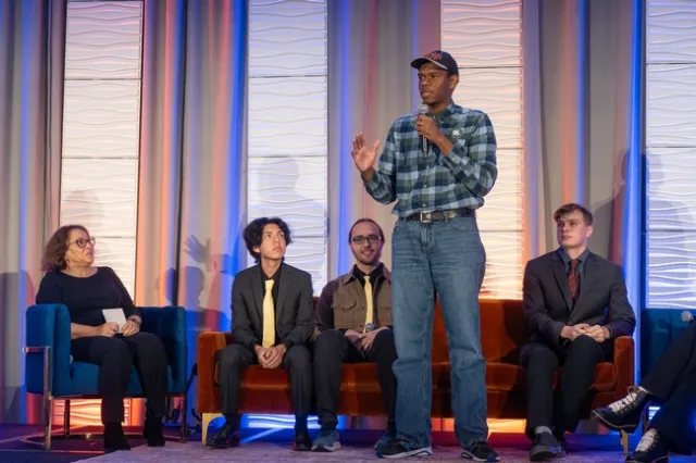 Cody sharing his success story at the 2024 National Association for Community College Entrepreneurship Conference