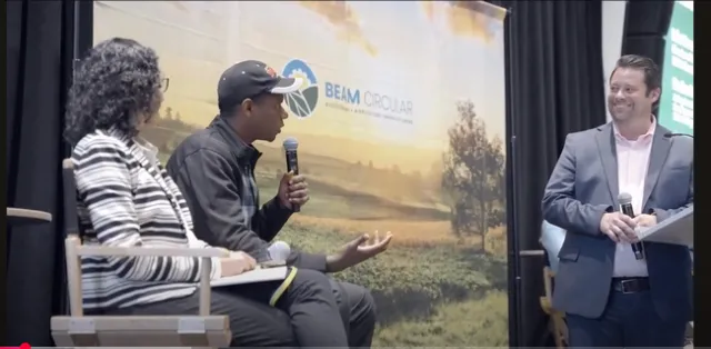 Cody speaking on a panel at BEAM Circular's 2024 Community Symposium