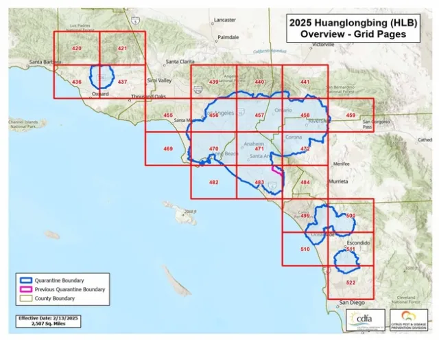 Quarantine regions of Southern California for Citrus grening disease