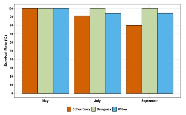 survival rates of hedgerow plants (in graph form)