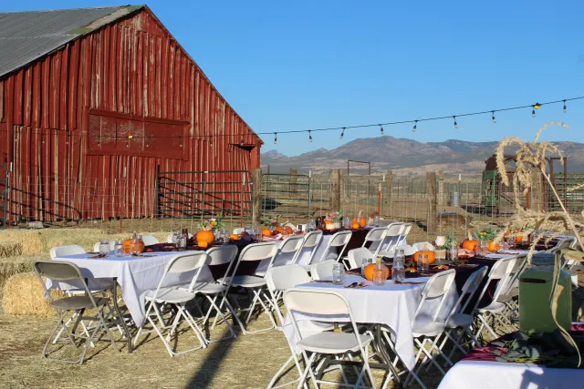 Farm-to-table dinner setup at a family Farm in Modoc County, California