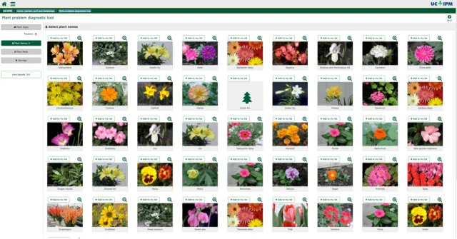 Screenshot of the plant problem diagnostic tool