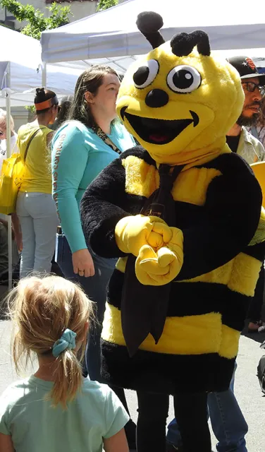 Wendy Mather, as the Queen Bee, greets a California Honey Festival crowd. (Photo by Kathy Keatley Garvey)
