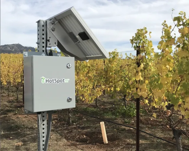 Box containing technology that allows farmers to remotely monitor and control irrigation