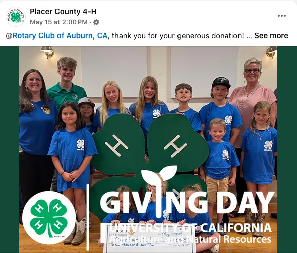 Rotary Club of Auburn, CA, thank you for your generous donation!