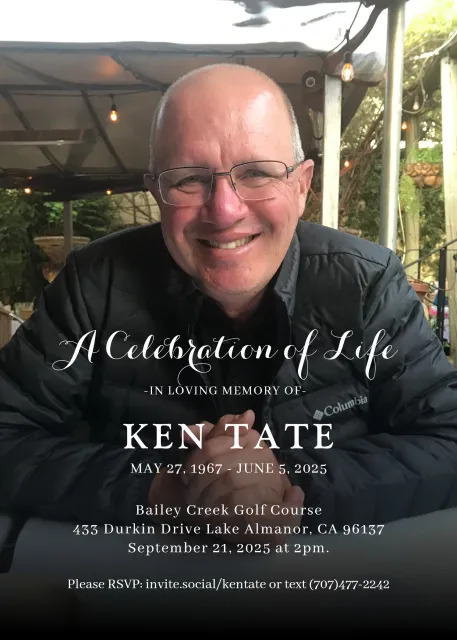Photo of Ken Tate with information about his Celebration of Life