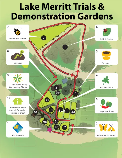 Lake Merritt Trial Gardens Map with the different stations identified