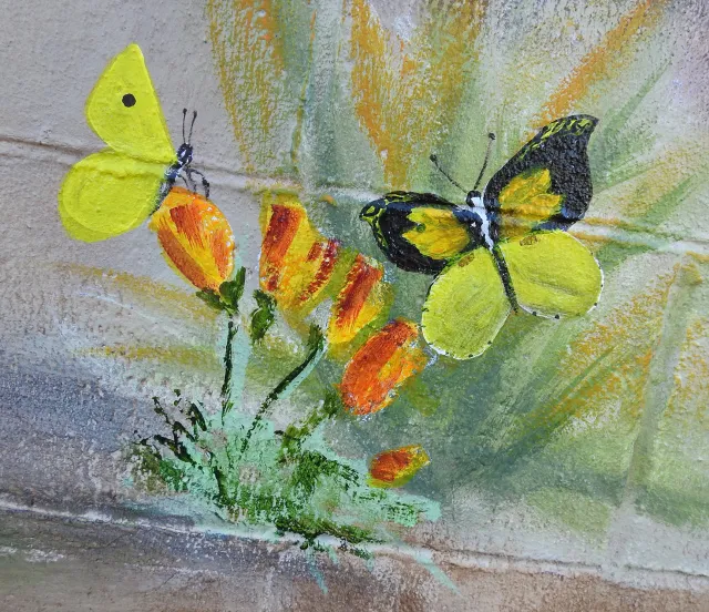 Joi McNeil's portrayal of the state flower, the California golden poppy, and the state insect, the California dogface butterfly.