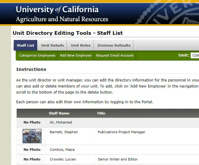 Listing of Staff