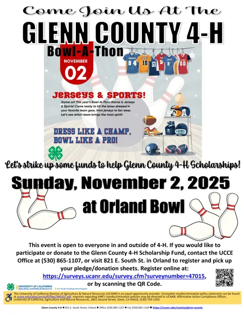 Glenn County 4-H Bowl-A-Thon Flyer 2025-2026