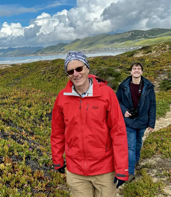 UC Davis Distinguished Professor Emeritus Rick Karban and his postdoctoral scholar, Daan Mertens, at Bodega.