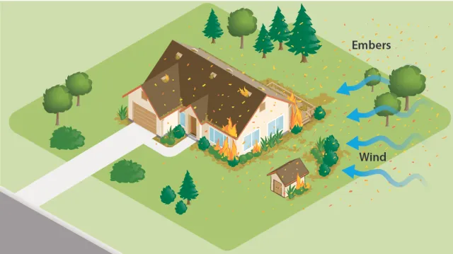 A diagram illustrating ember exposure on a structure.