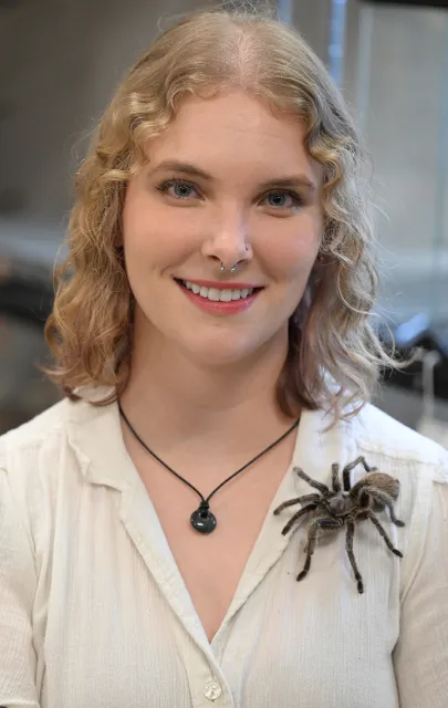 Emma Jochim with Peaches, a tarantula