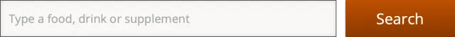 Screenshot of a grey text box on the left side and an orange clickable button on the right side. The grey text box has text in it that says, “Type a food, drink or supplement.” The orange clickable button has text in it that says, “Search.”