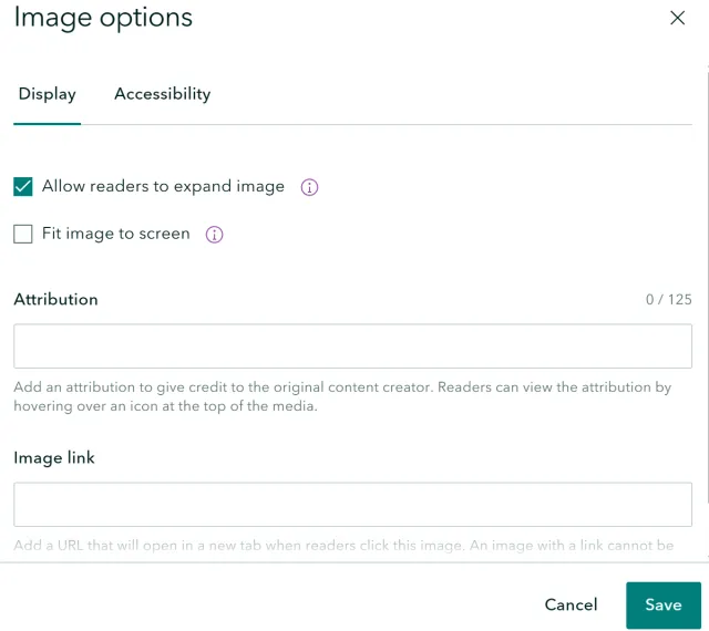 Option to add Alt Text on images when images are uploaded in the StoryMap Theme Builder