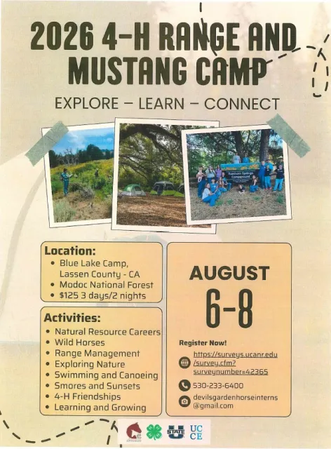 2026 4-H Range&Mustang Camp, August 6-8